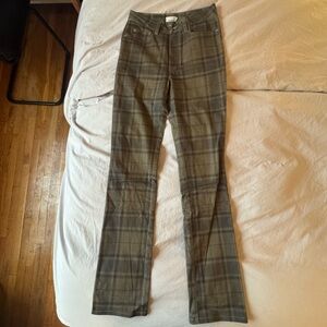 WeWoreWhat Olive Plaid Flare Jeans
